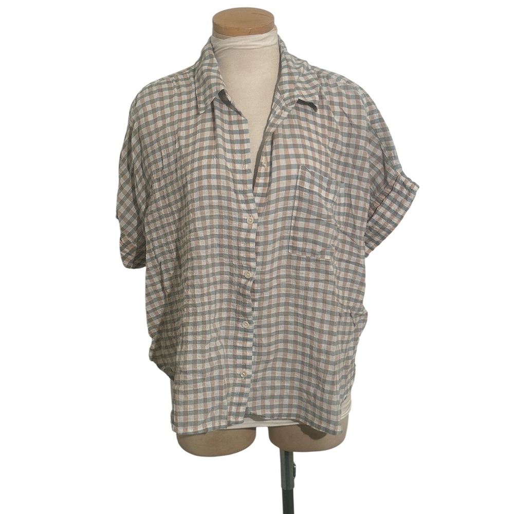 Madewell Button-Down Plaid Shirt in Light Blue and Cream
